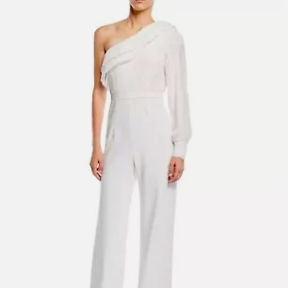 Aijek Isis Women Size 4 (US=10) White Asymmetric Toga ruffled Cocktail Jumpsuit